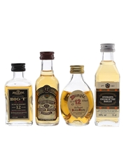Big T 12 Year Old, Dimple 12 Year Old, Chivas Regal 12 Year Old & Stewarts Cream Of the Barley Bottled 1980s-1990s 4 x 5cl