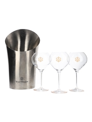 Veuve Clicquot Metal Ice Bucket & Champagne Glasses 4 x 21cm-38cm Tall