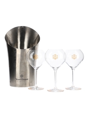 Veuve Clicquot Metal Ice Bucket & Champagne Glasses 4 x 21cm-38cm Tall