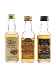Cardhu 12 Year Old, Glenordie 12 Year Old & Tomatin 10 Year Old Bottled 1980s 3 x 4.68cl-5cl / 40%