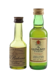 Balvenie Founder's Reserve & Glenlivet 12 Year Old Bottled 1980s 2 x 3cl-5cl / 40%