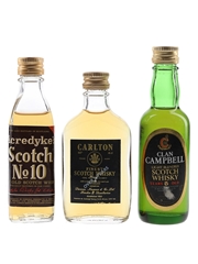Acredyke, Carlton & Clan Campbell Bottled 1980s 3 x 4cl-5cl