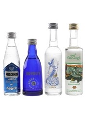Pushkin Vodka, Royalty Vodka, Vincent Van Gogh Mojito & Snow Queen Vodka Bottled 1980s-1990s 4 x 5cl