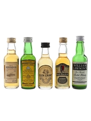 Dew Of Ben Nevis, Cutty Sark, Glen  Grant, Red Hackle & William Lawson's Bottled 1970s-1980s 5 x 5cl