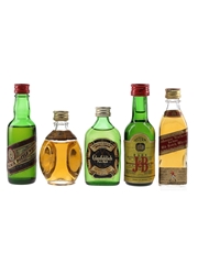 Assorted Blended Scotch Whisky Black Bottle, Dimple, Glenfiddich Pure Malt, Johnnie Walker Red Label & J&B 5 x 4.7cl-5cl / 40%