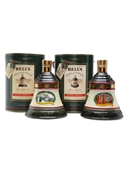 Bell's Christmas 1990 & 1991 Ceramic Decanters