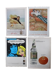 Smirnoff, Fleischmann, Cossack & Wolfschmidt 1960s & 1970s Advertising Prints 12cm x 30cm &  26cm x 35cm