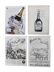 Champagne Taittinger, Mercier, Melnotte & Fils & Dry Monopole Advertising Prints: 1889, 1958, 1964 and 1965 25cm x 34cm - 28cm x 40cm