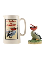 Guinness Ceramic Water Jug & Pelican Figurine