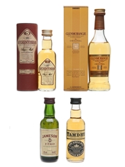 Assorted Whisky Miniatures Tamdhu, Glenmorangie, Auchentoshan, Jameson 1 x 10cl & 3 x 5cl
