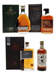 Glenglassaugh 30 Year Old, Nikka Pure Malt 17 Year Old, Lark Single Malt & Knob Creek 15 Year Old