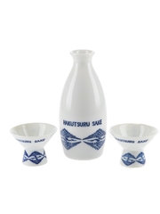 Hakutsuru Sake Porcelain Decanter & Cups
