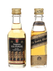Johnnie Walker Black Label & Seagram's 100 Pipers Miniatures 2 x 4.7cl