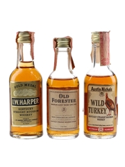Assorted Kentucky Straight Bourbon Old Forester, IW Harper 4 Year Old &Wild Turkey 101 Proof  8 Year Old 3 x 5cl