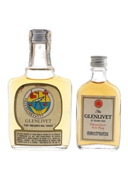 Glenlivet Unblended & 12 Year Old Bottled 1960s 2 x 5cl-10cl