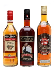 Assorted Rum Havana Club, Goslings, Appleton 3 x 70cl / 40%