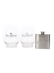 Assorted Whisky Memorabilia Talisker Tumblers & Glenfiddich Hip Flask 8cm - 2 x 9.5cm
