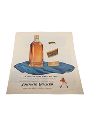 Johnnie Walker Advertisement Print 1942 - A Whisky That Needs No Label 26cm x 36cm