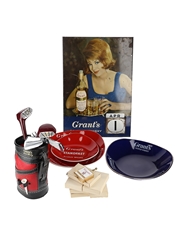 Assorted Grant's Memorabilia Calendar Sign, Bowls, Golf Bartender Set, Miniature Boxes 