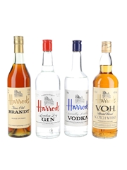 Harrods Spirits Gift Set - Bottled 1980s VOH Special Blend Whisky, Fine Old Brandy, Gin & Vodka 4 x 68.1cl-75.7cl