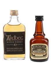 Ardbeg 10 Year Old & Bowmore De Luxe Bottled 1960s-1970s 2 x 5cl