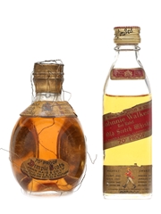Dimple Spring Cap & Johnnie Walker Red Label Bottled 1950s & 1960s 2 x 5cl / 40%