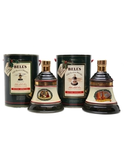 Bell's Christmas 1988 & 1991 Ceramic Decanters