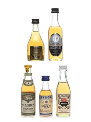 Brandies Of The World Napoleon, Stock, St Agnes, Tolleys 5 x 3cl-5cl