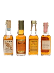 Assorted Kentucky Straight Bourbon Whiskey Old Crow, Old Grand Dad, Old Taylor & Wild Turkey 4 x 4.7cl-5cl