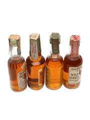 Assorted Kentucky Straight Bourbon Whiskey Old Crow, Old Grand Dad, Old Taylor & Wild Turkey 4 x 4.7cl-5cl