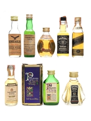 Assorted American & Scotch Whisky Beneagles, Campbeltown, Haig's Dimple, Jack Dainel's, Johnnie Walker & Pinwinnie 8 x 5cl