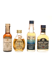 Assorted Blended Scotch & Canadian Whisky Canadian Club 1972, Pinch, QE2 & Royal Ages 4 x 4.7cl-5cl
