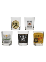 Assorted Branded Whisky Tumblers Long John, Teacher's, Usher's, Vat 69 & White Horse 