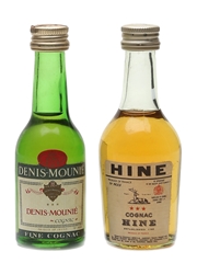 Denis Mounie & Hine 3 Star Bottled 1970s 2  x 5cl / 40%