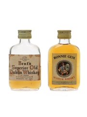 Bent's Bonnie Gem & Superior Old Dublin Whiskey Bottled 1960s 2  x 5cl / 40%