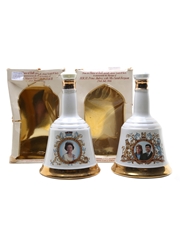 Bell's Ceramic Decanters Queen Elizabeth II 60th Birthday & Royal Wedding 2 x 75cl / 43%