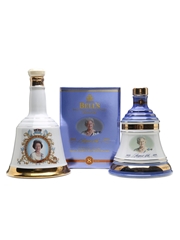 Bell's Ceramic Decanters Queen Elizabeth 60th & Queen Mother 100th 75cl & 70cl