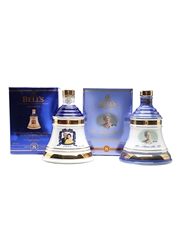 Bell's 8 Year Old Ceramic Decanters Golden Wedding & Queen Mother 100th 2 x 70cl / 40%