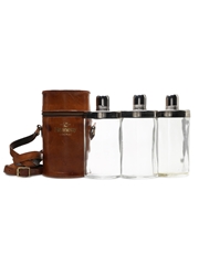 Hennessy Cognac Triple Flask Hunting Set Leather Carry Case 