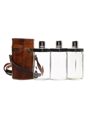 Hennessy Cognac Triple Flask Hunting Set Leather Carry Case 