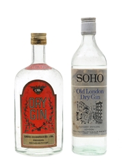 Cave Do Barracao & Soho Old London Dry Gin Bottled 1970s 2 x 75cl