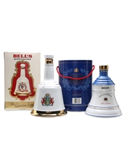 Bell's Ceramic Decanters Queen Elizabeth 60th & Queen Mother 90th 2 x 75cl / 43%