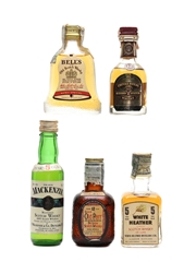 Assorted Blended Scotch Whisky Bell's, Chivas regal, Grand Old Parr, The Real Mackenzie & White Heather 5 x 2.8cl-4.7cl