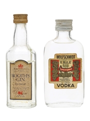 Booth's Gin & Wolfschmidt Vodka Bottled 1960s & 1970s 2 x 5cl