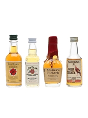 Assorted Bourbon Whiskey Four Roses, Jim Beam, Maker's Mark, Wild Turkey 4 x 5cl