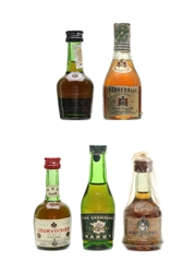 Bisquit, Brugerolle, Courvoisier, Hardy & Larsen Bottled 1960s-1970s 5 x 3cl-4cl / 40%