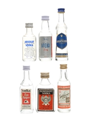 Vodkas Of The World Absolut, Gorbatschow, Harrods, Oso Negro, Romanoff & Stolichnaya 6 x 4cl-5cl