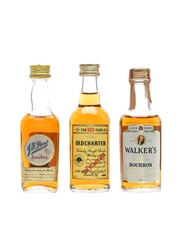 JW Dant, Old Charter 10 Year Old, Walker's De Luxe Bottled 1960s-1970s 3 x 4cl-5cl / 43%