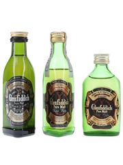 Glenfiddich Pure Malt Bottled 1970s-1980s 3 x 4.7cl-5cl
