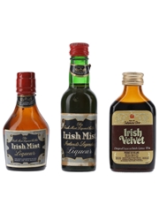 Irish Mist & Tullamore Dew's Irish Velvet Bottled 1960s-1970s 3 x 4.68cl-5cl